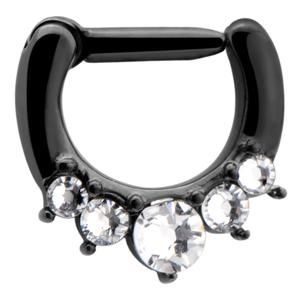 Zwarte Septum Clicker met steentje Chirurgisch staal 316L Neuspiercings