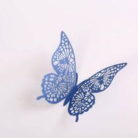 Cake topper decoratie vlinders of muur decoratie met plakkers 12 stuks blauw - 3D vlinders - VL-02 - thumbnail