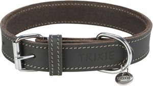 Trixie Trixie halsband hond rustic vetleer grijs