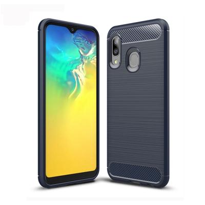 Geborsteld textuur koolstofvezel TPU Case voor Galaxy A20e (marineblauw)