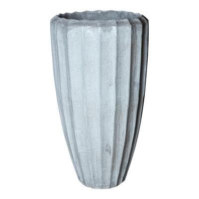 Olver Witte keramische pot geribbelde structuur rond L
