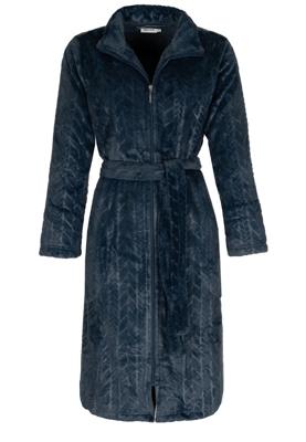 Pastunette damesbadjas met rits - donkerblauw - kabelpatroon-(44-46) L