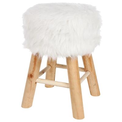 Home & Styling zit krukje Malmo - houten onderstel en fluffy stof - wit - D30 x H43 cm