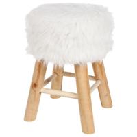 Home & Styling zit krukje Malmo - houten onderstel en fluffy stof - wit - D30 x H43 cm