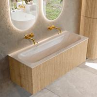 Badmeubel Mondiaz Kurve-Dlux | 120 cm | Meubelkleur Oak | Wastafelkleur Meli | Solid surface | Wasbak midden spoelbak | Zonder kraangat(en)