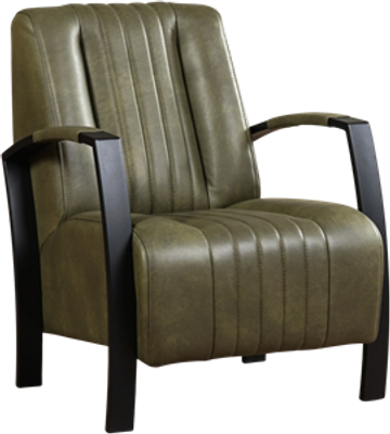 Olijfgroene leren industriële stalen fauteuil Glamour - Granada leer Moss (olijfgroen leer)