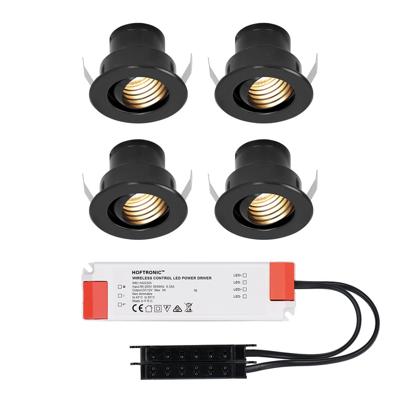 Set van 4 Medina LED Mini Inbouwspots met Trafo - 12 Volt 3 Watt 150 lumen - Kantelbaar - Verzonken - Plat 35mm - 2700K - IP44 waterdicht - Zwart