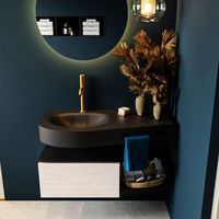 MONDIAZ RIVA 100cm badmeubel onderkast / planchet kleur Underlayment met 1 lade. Wastafel DULCET links 1 kraangat kleur Urban.