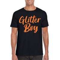 Verkleed T-shirt voor heren - glitter boy - zwart - oranje glitter - carnaval/themafeest