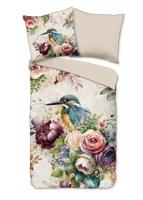 Descanso Dekbedovertrek "bloemen en vogels" - Zand - (200x200 cm) - Katoen Satijn