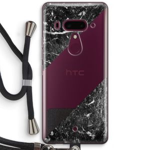 Zwart marmer: HTC U12+ Transparant Hoesje met koord