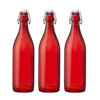 Bormioli rocco set van 8x stuks weckflessen rood beugeldop glas van 1 liter - thumbnail