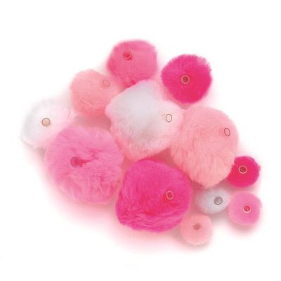 45 knutsel pompons met kunststof ogen roze/lichtroze/wit