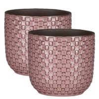 2x Stuks Plantenpotten/bloempotten keramiek roze - D12 en H11 cm