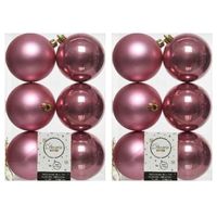 12x Kunststof kerstballen glanzend/mat oud roze 8 cm kerstboom versiering/decoratie   -
