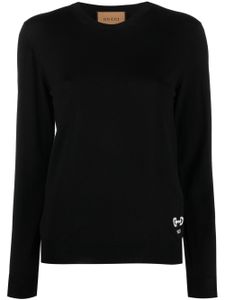 Gucci embroidered-logo crew-neck jumper - Noir