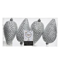 Decoris Kerstballen - dennenappels - 4x - zilverkleurig - 12 cm