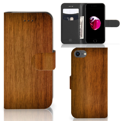 iPhone 7 | 8 | SE (2020) | SE (2022) | Book Style Case | Donker Hout | Portemonnee hoesje