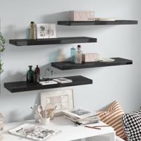 Wandschappen zwevend 4 st 80x23,5x3,8 cm MDF hoogglans zwart