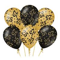 Ballonnen 25 jaar - 6x stuks - zwart/goud - leeftijd - 30 cm - versiering - verjaardag