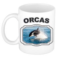 Dieren orka beker - orcas/ orka vissen mok wit 300 ml - thumbnail