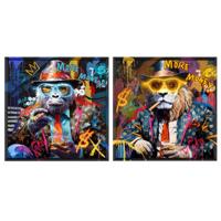 Schilderij Home ESPRIT Zwart Leeuw Aap Loft 83 x 3,7 x 83 cm (2 Stuks)