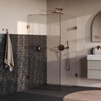 Brauer Void - Carving Douchecabine met Draaideur - Helder Glas - 90x120x200 cm - incl. Glascoating - PVD Koper Geborsteld