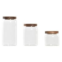 Set van 3 Potjes DKD Home Decor Acacia Borosilicaatglas (1 L) (400 ml) (700 ml) (3 Onderdelen)