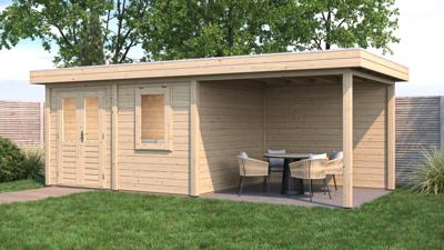 Lugarde Select Modern tuinhuis met overkapping Emmen 388x300cm + 300cm - Onbehandeld- Plat dak- - Lugarde Select