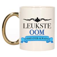 Verjaardag cadeau mok - blauw - leukste oom ooit - gouden handvat - 300 ml - keramiek