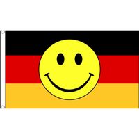 Zwart rood gele vlag met smiley 90 x 150 cm