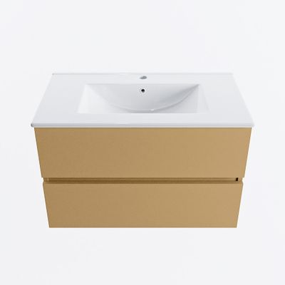 MONDIAZ VICA 80cm badmeubel onderkast Oro 2 lades. Wastafel DENIA midden 1 kraangat, kleur Glanzend Wit.