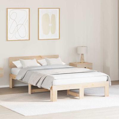 Bedframe met hoofdeinde Bruin 135 x 190 cm Massief grenenhout