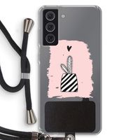 Zwart-wit cactus: Samsung Galaxy S21 FE Transparant Hoesje met koord