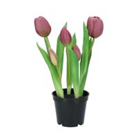 Kunst tulpen Holland in pot - 5x stuks - aubergine paars - real touch - 26 cm - thumbnail