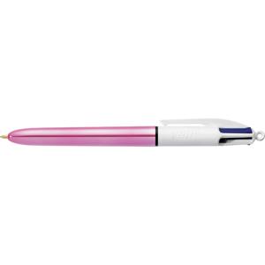 Bic Colours Shine 4-kleurenbalpen, medium, klassieke inktkleuren, lichaam metallic roze