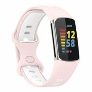 FitBit Charge 5 & 6 Sportbandje met dubbele lus - Roze / wit - Tweekleurig - Maat: L