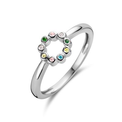 Ring Rondje zilver-zirconia meerkleurig 7,5 mm