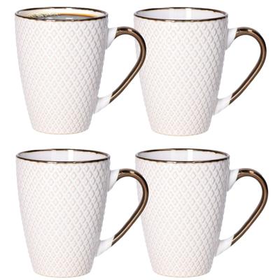 Koffiemokken Harlekijn - 4x stuks - Keramiek - wit/goud - 300 ml - 8 x 11 cm