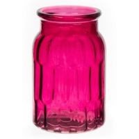 Bloemenvaas - fuchsia roze - transparant glas - D12 x H18 cm