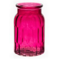 Bloemenvaas - fuchsia roze - transparant glas - D12 x H18 cm