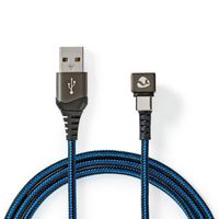USB-Kabel | USB 2.0 | USB-A Male | USB-C Male | 480 Mbps | Verguld | 2.00 m | Rond | Gevlochten / Nylon | Blauw / Zwart | Cover Window Box