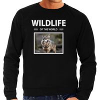 Wolf sweater / trui met dieren foto wildlife of the world zwart voor heren