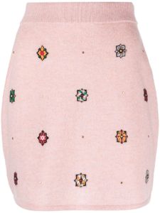 Barrie floral-motif cashmere-cotton straight skirt - Rose