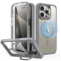 iPhone 15 Pro Max Armor Tough Case with Stash Stand (HaloLock) - Clear Grey - thumbnail