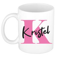 Naam mok Kristel - roze - wit - keramiek - 300 ml - verjaardag/cadeau beker