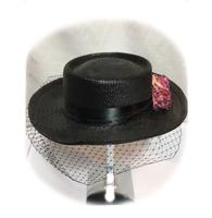 Vintage Hat Straw Veil Black / Rose Pink | 15% korting - thumbnail