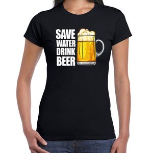 Save water drink beer drank fun t-shirt zwart voor dames