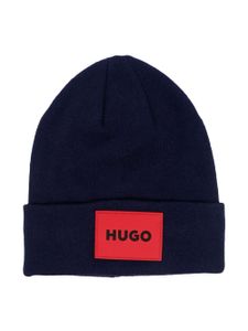 HUGO KIDS bonnet en maille à patch logo - Bleu