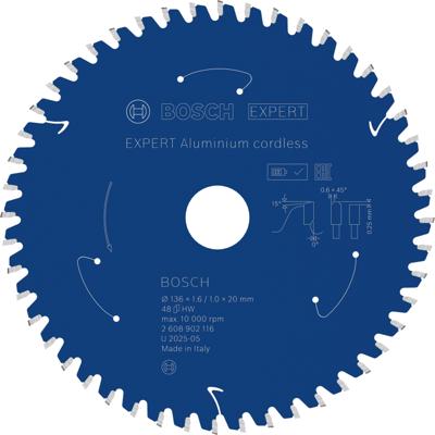 Bosch Accessoires EXPERT Aluminium cordless Cirkelzaagblad | 136 x 1,6/1 x 20 mm | T48 - 2608902116